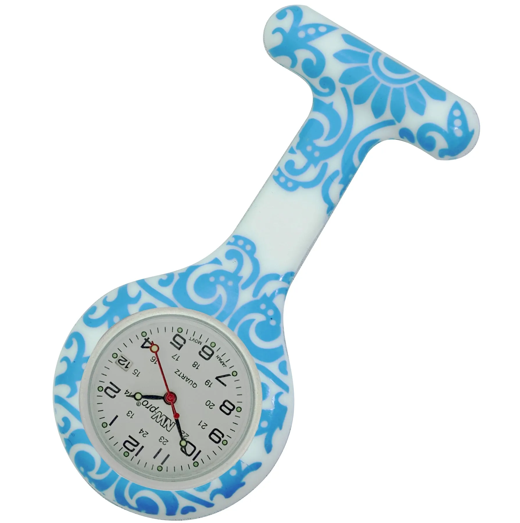 Silicone Pin-on Nurse Watch - Brocade - White Date Dial
