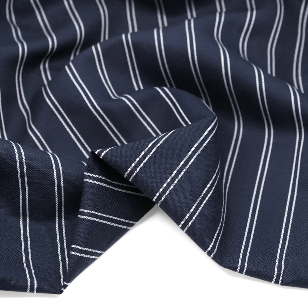 Striped Midweight Lyocell Linen Slub - Navy