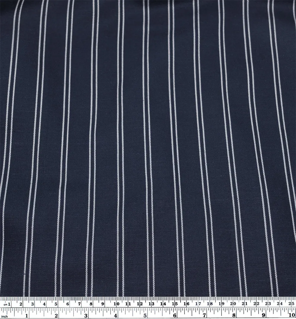 Striped Midweight Lyocell Linen Slub - Navy