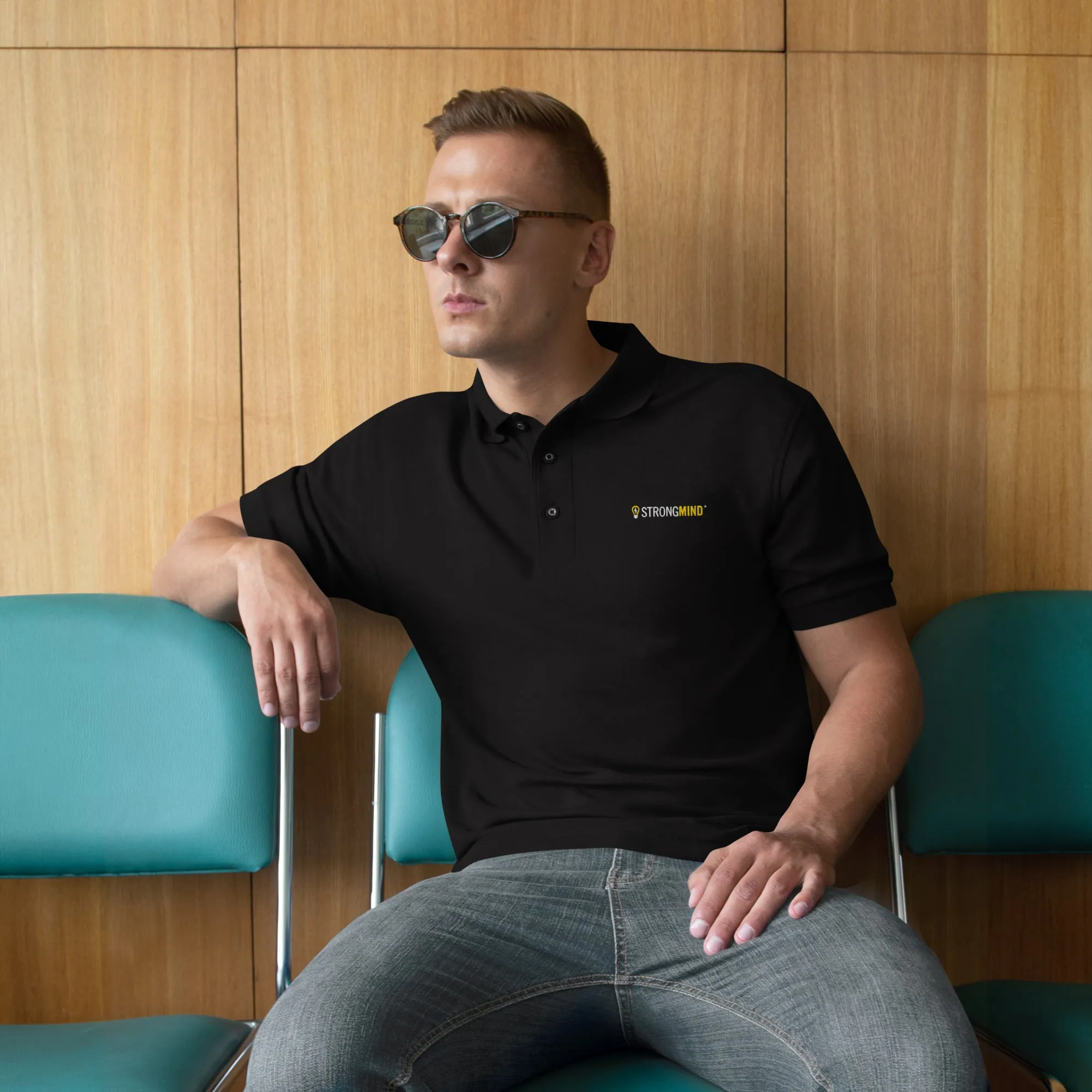 StrongMind Embroidered Men's Premium Polo