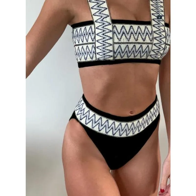 Summer Split Stretch Panel Striped Bikini