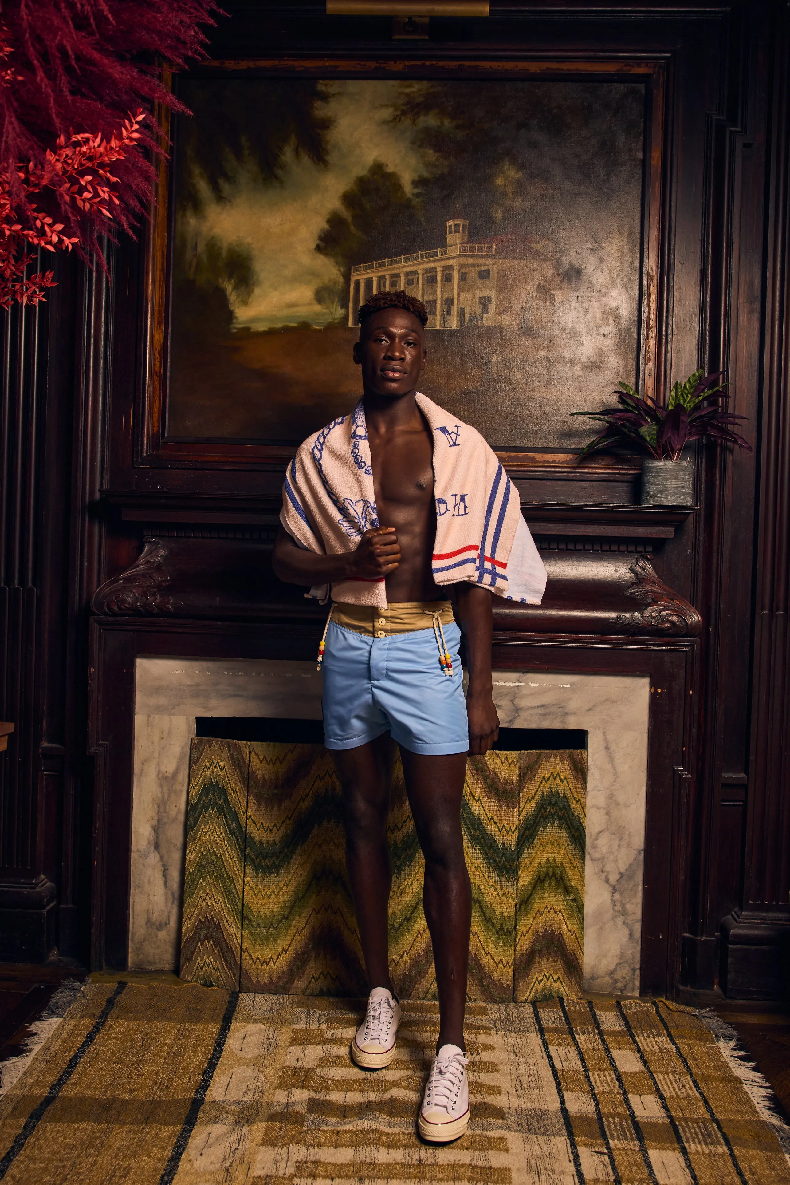 Swim Trunk with Embroidered Patch-Light Blue-Pre Order