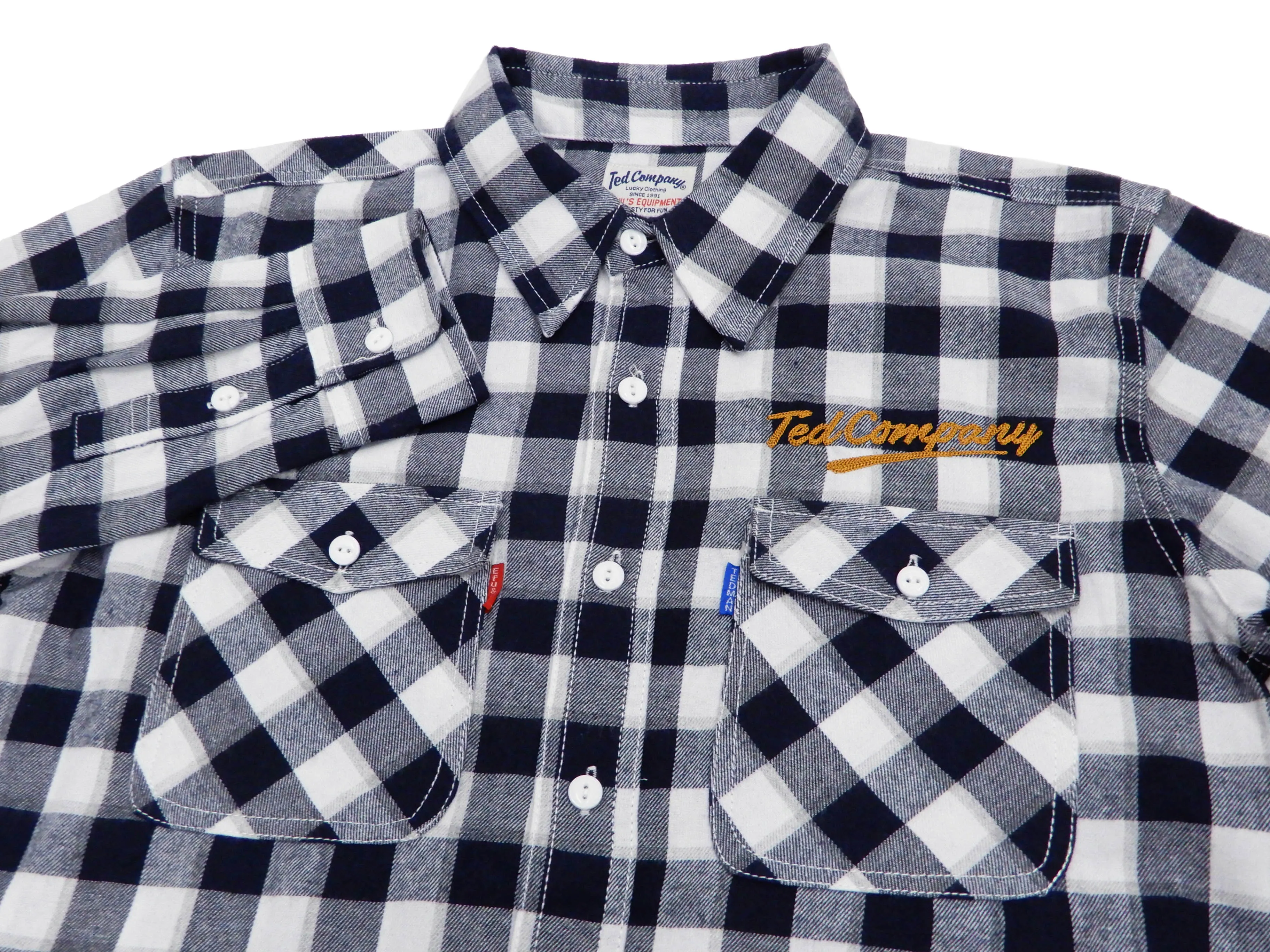 Tedman Custom Embroidered Plaid Flannel Shirt Men's Long Sleeve Shirt TNS-700 Off/Navy