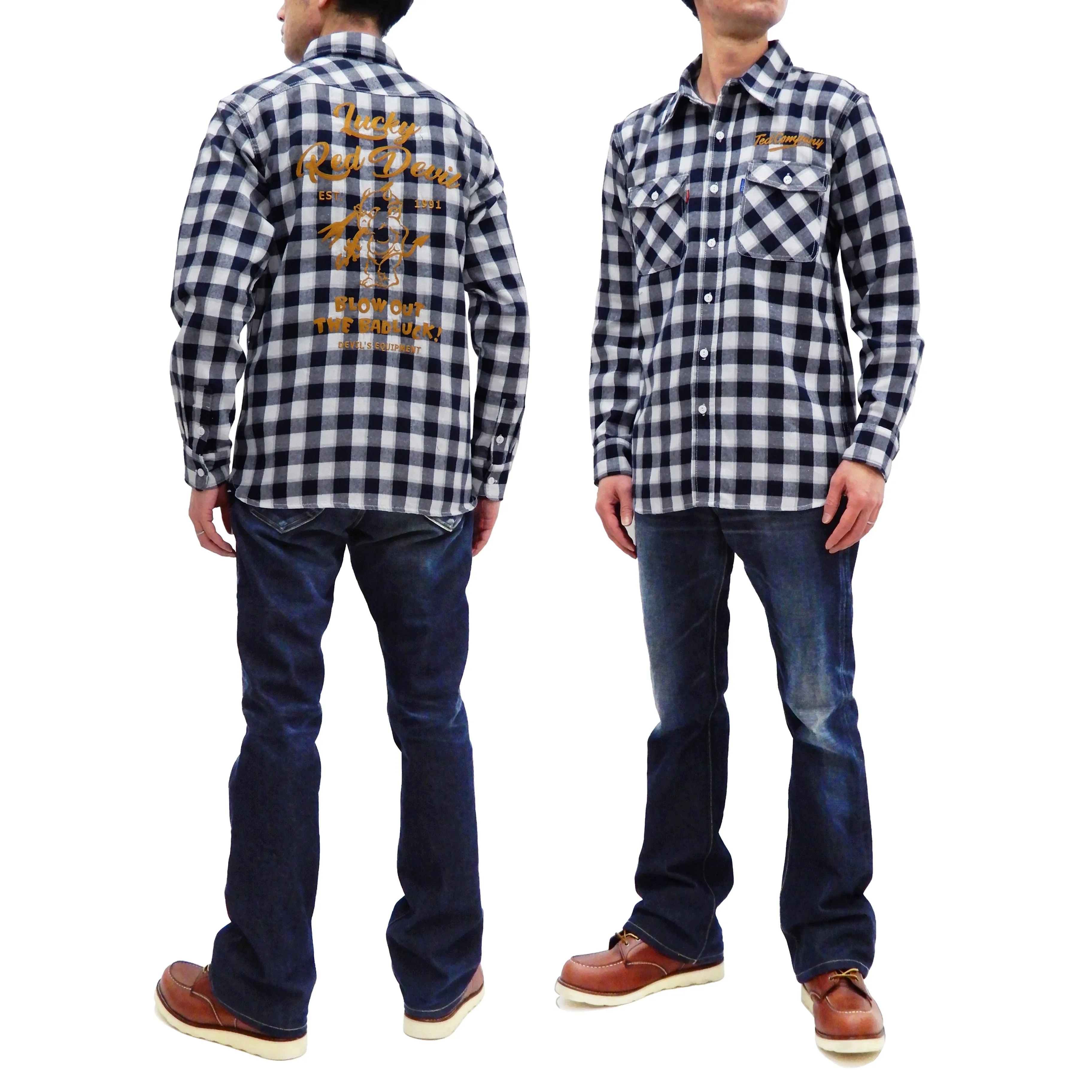 Tedman Custom Embroidered Plaid Flannel Shirt Men's Long Sleeve Shirt TNS-700 Off/Navy