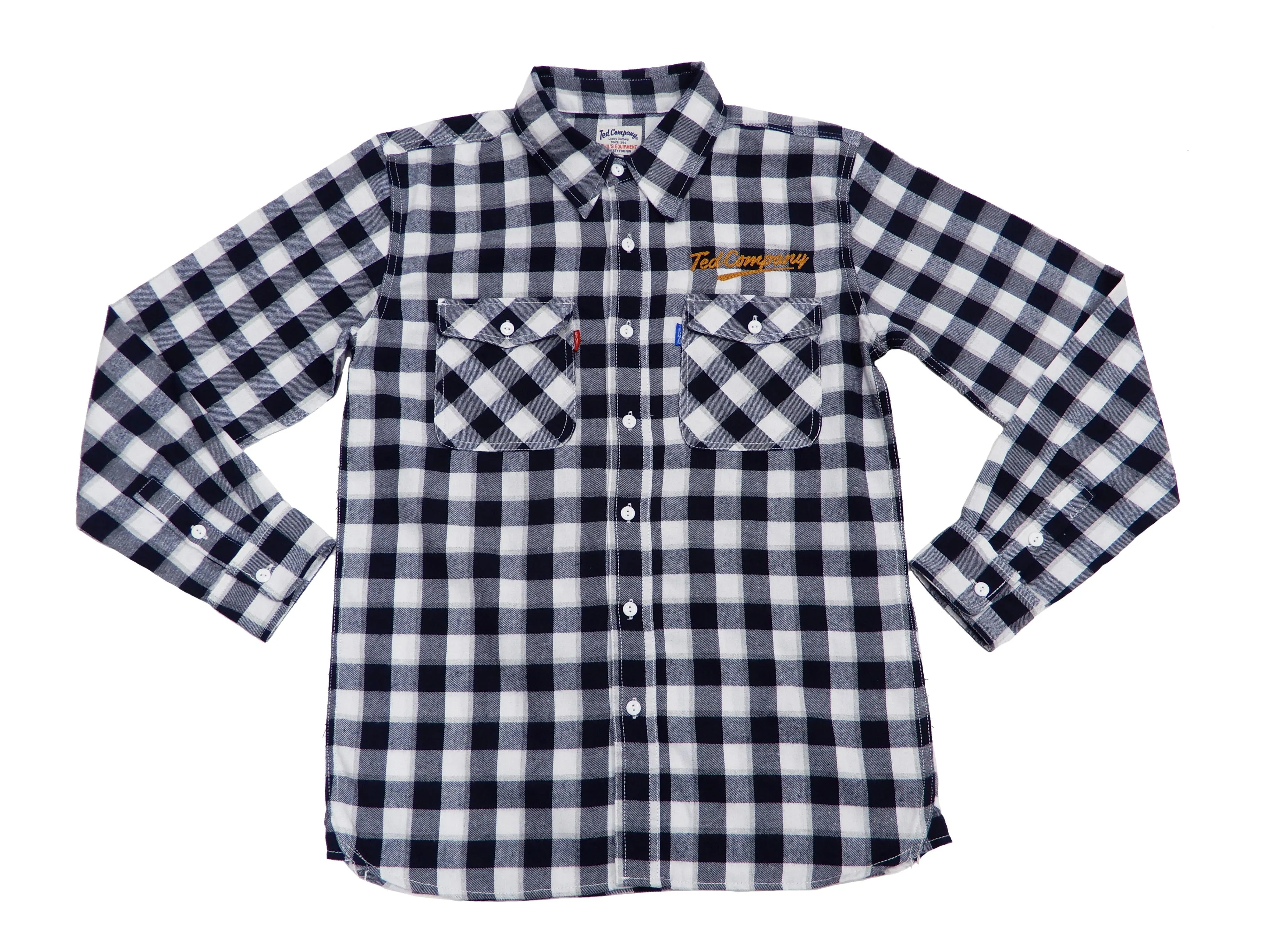 Tedman Custom Embroidered Plaid Flannel Shirt Men's Long Sleeve Shirt TNS-700 Off/Navy