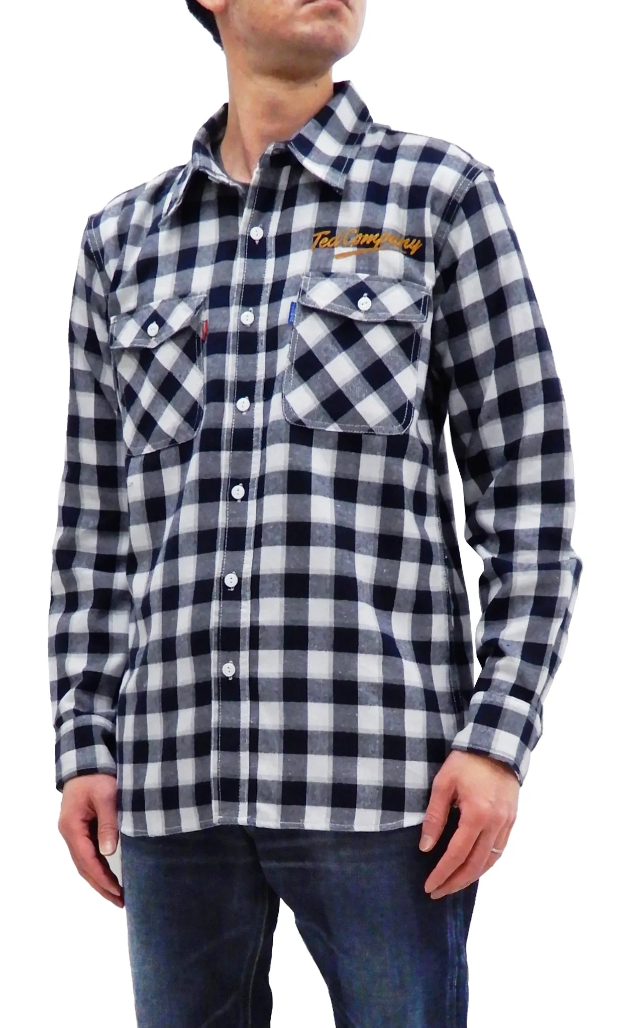 Tedman Custom Embroidered Plaid Flannel Shirt Men's Long Sleeve Shirt TNS-700 Off/Navy