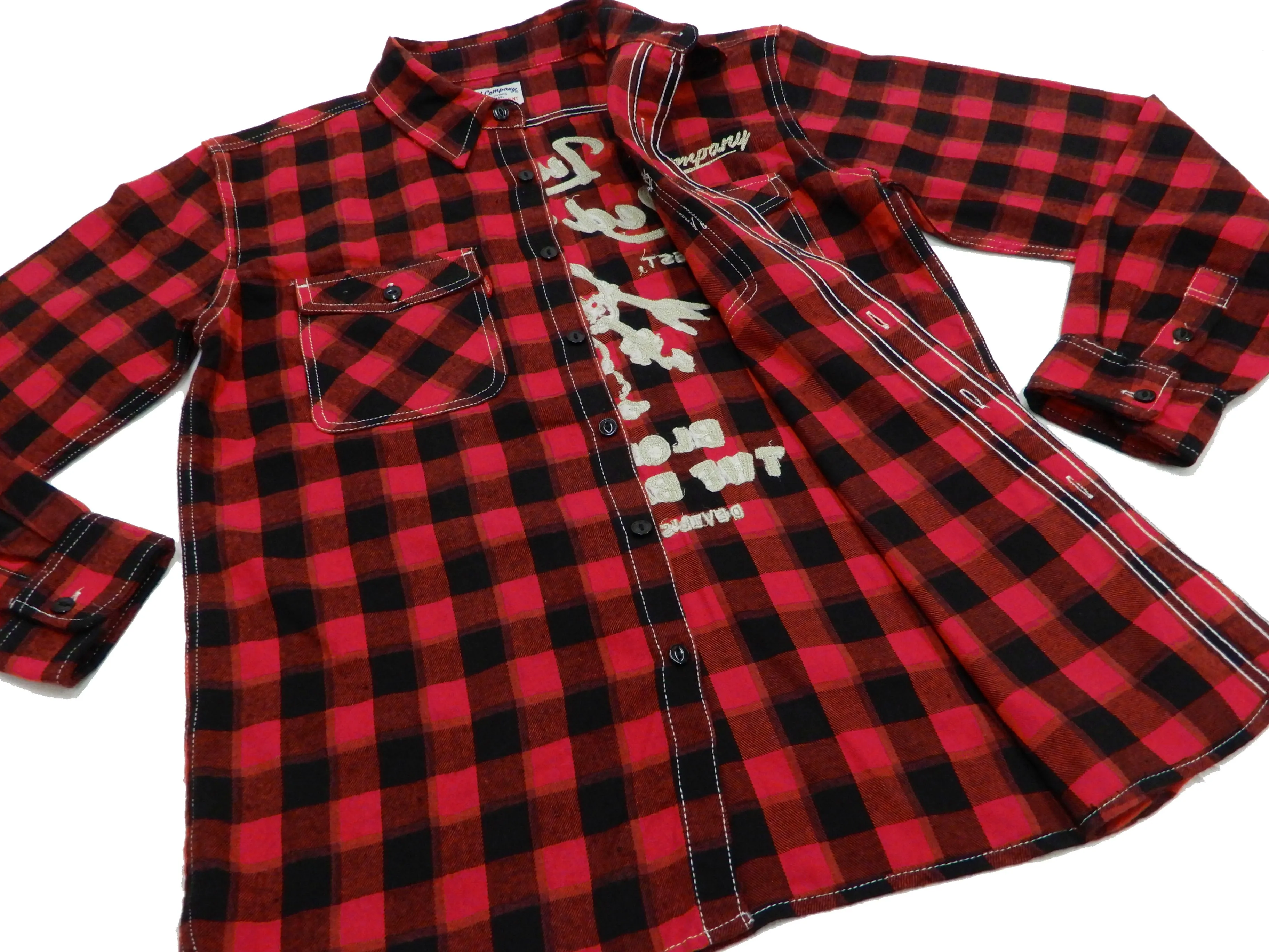 Tedman Custom Embroidered Plaid Flannel Shirt Men's Long Sleeve Shirt TNS-700 Red/Black