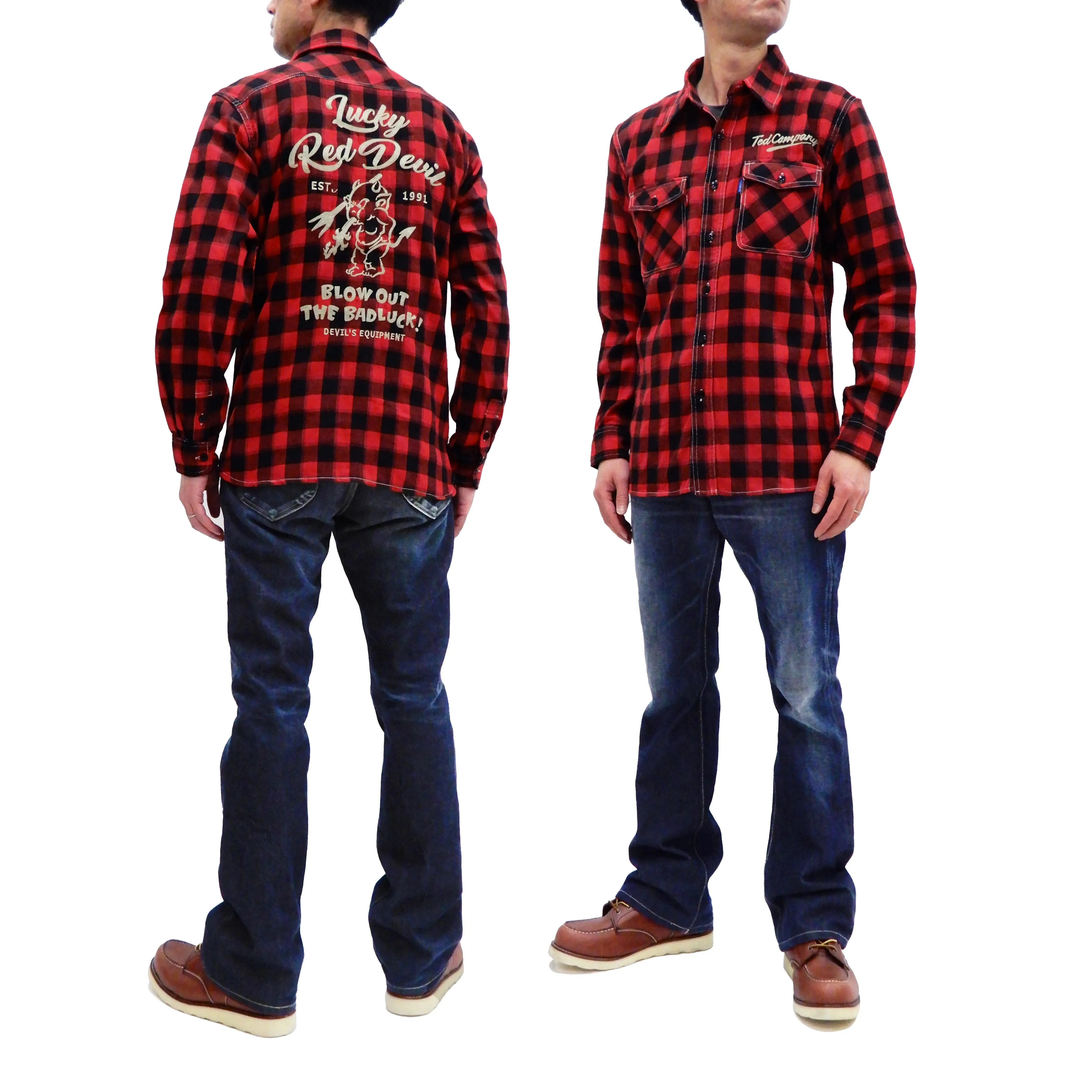 Tedman Custom Embroidered Plaid Flannel Shirt Men's Long Sleeve Shirt TNS-700 Red/Black