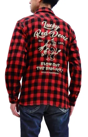 Tedman Custom Embroidered Plaid Flannel Shirt Men's Long Sleeve Shirt TNS-700 Red/Black