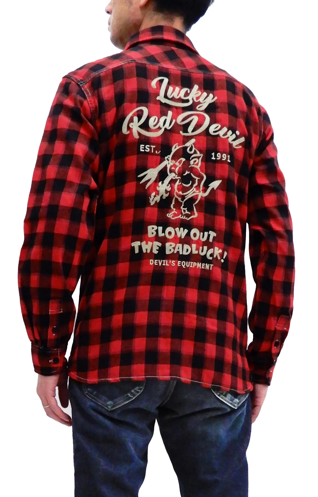 Tedman Custom Embroidered Plaid Flannel Shirt Men's Long Sleeve Shirt TNS-700 Red/Black