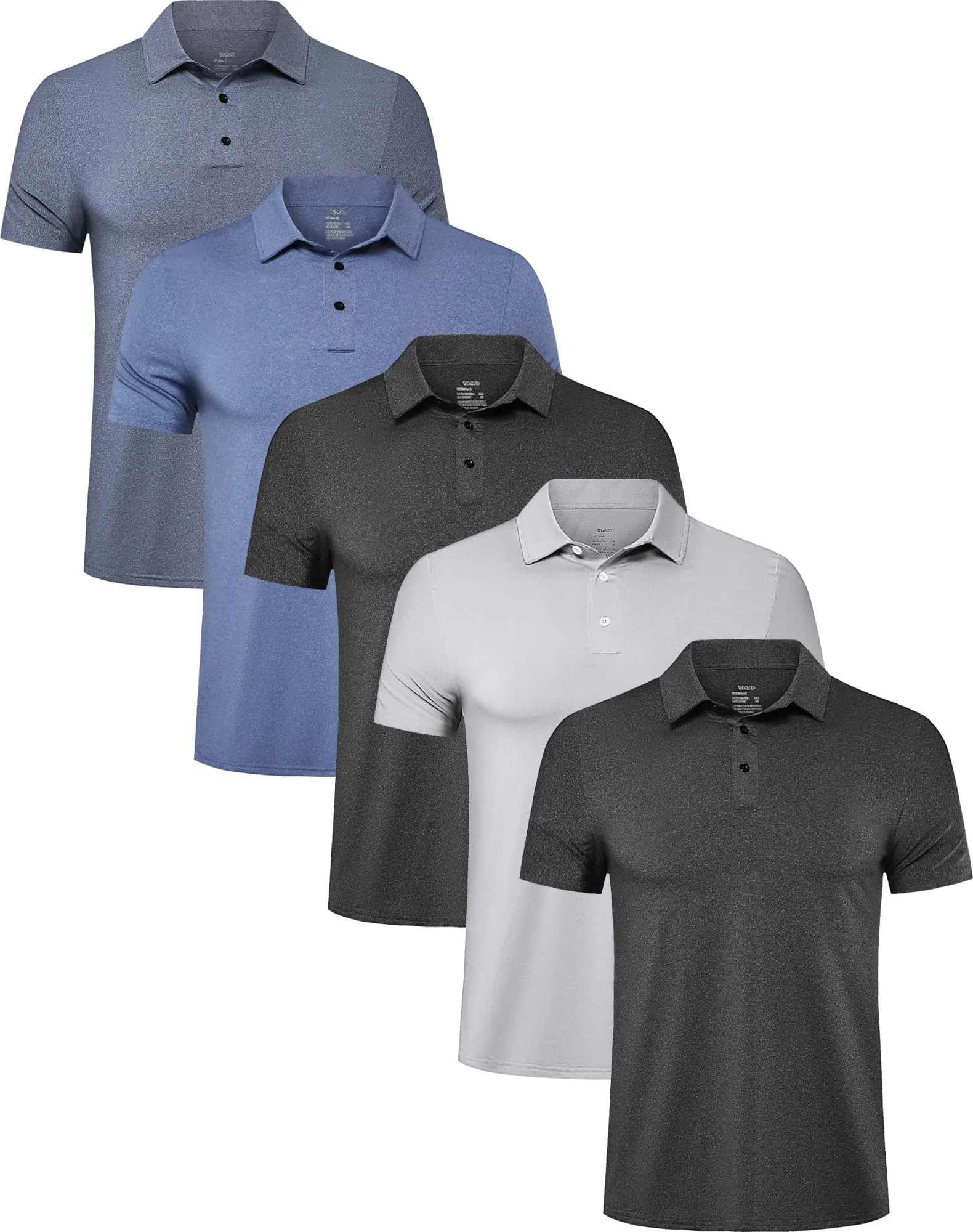 TELALEO 4/5 Pack Men's Polo Shirts Quick Dry Short Sleeve Golf T Shirt Performance Moisture Wicking Casual Workout
