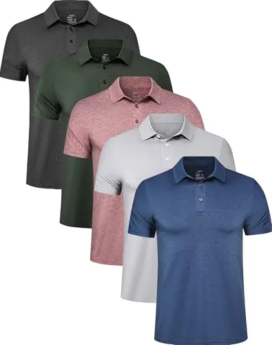 TELALEO 4/5 Pack Men's Polo Shirts Quick Dry Short Sleeve Golf T Shirt Performance Moisture Wicking Casual Workout