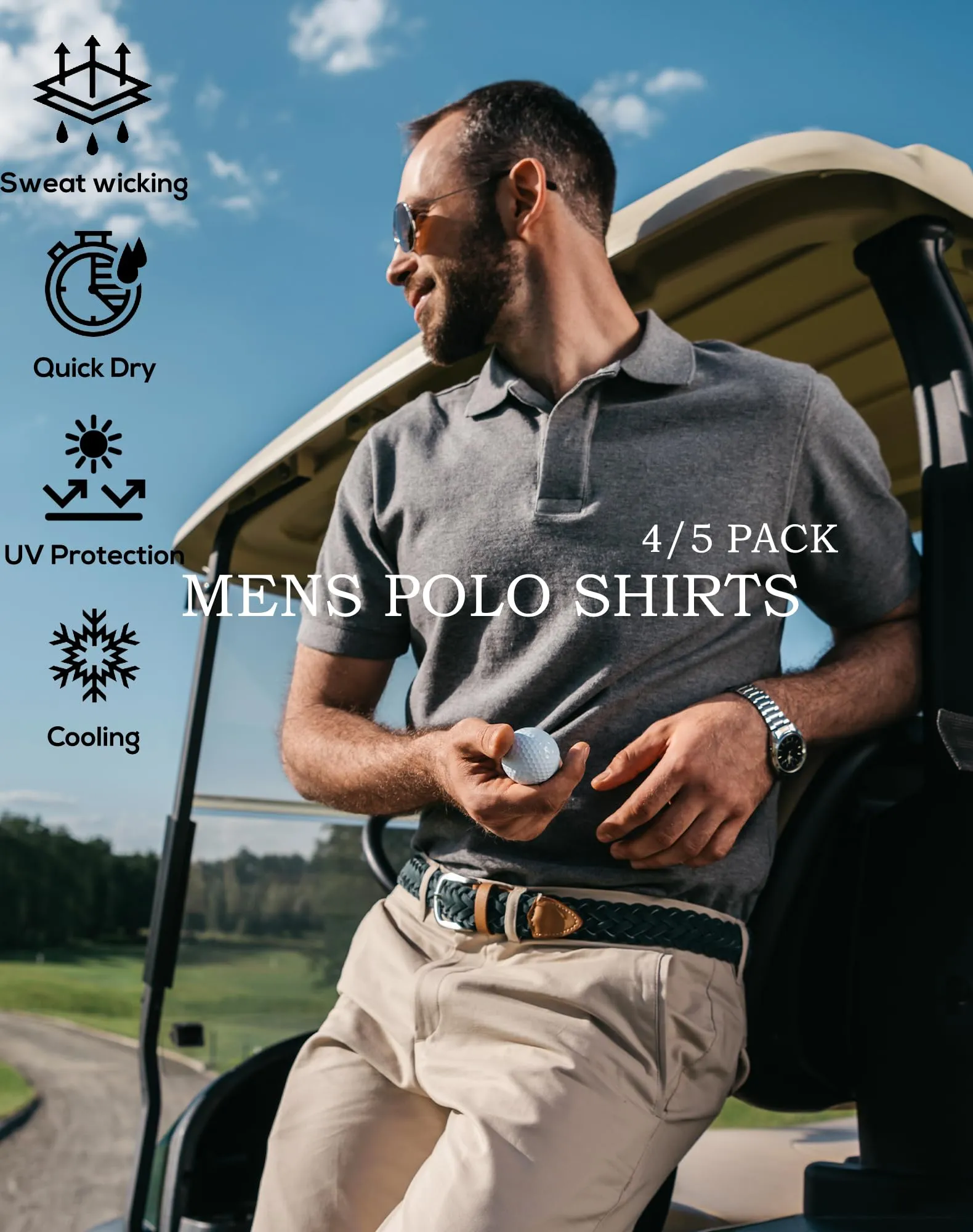 TELALEO 4/5 Pack Men's Polo Shirts Quick Dry Short Sleeve Golf T Shirt Performance Moisture Wicking Casual Workout