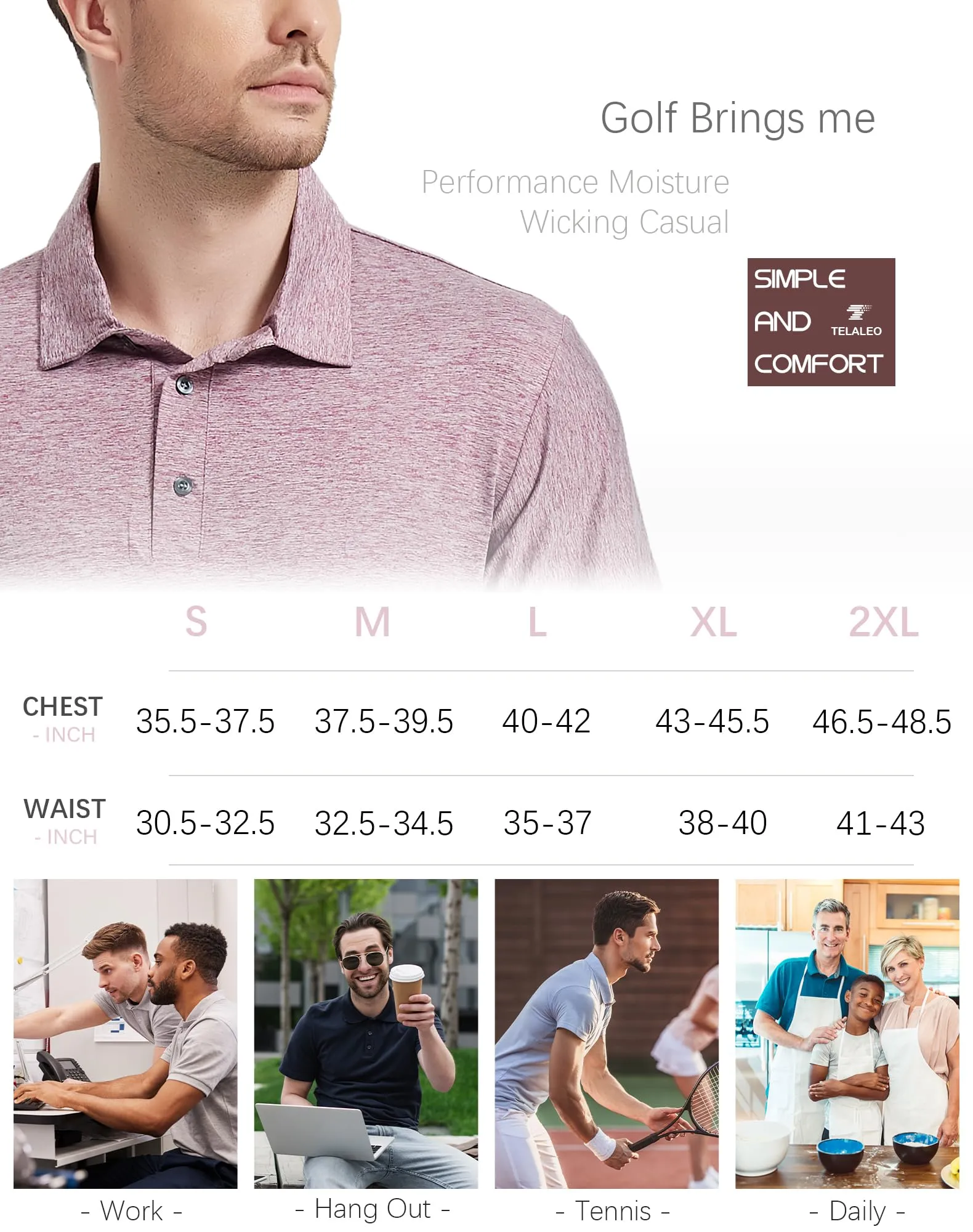 TELALEO 4/5 Pack Men's Polo Shirts Quick Dry Short Sleeve Golf T Shirt Performance Moisture Wicking Casual Workout