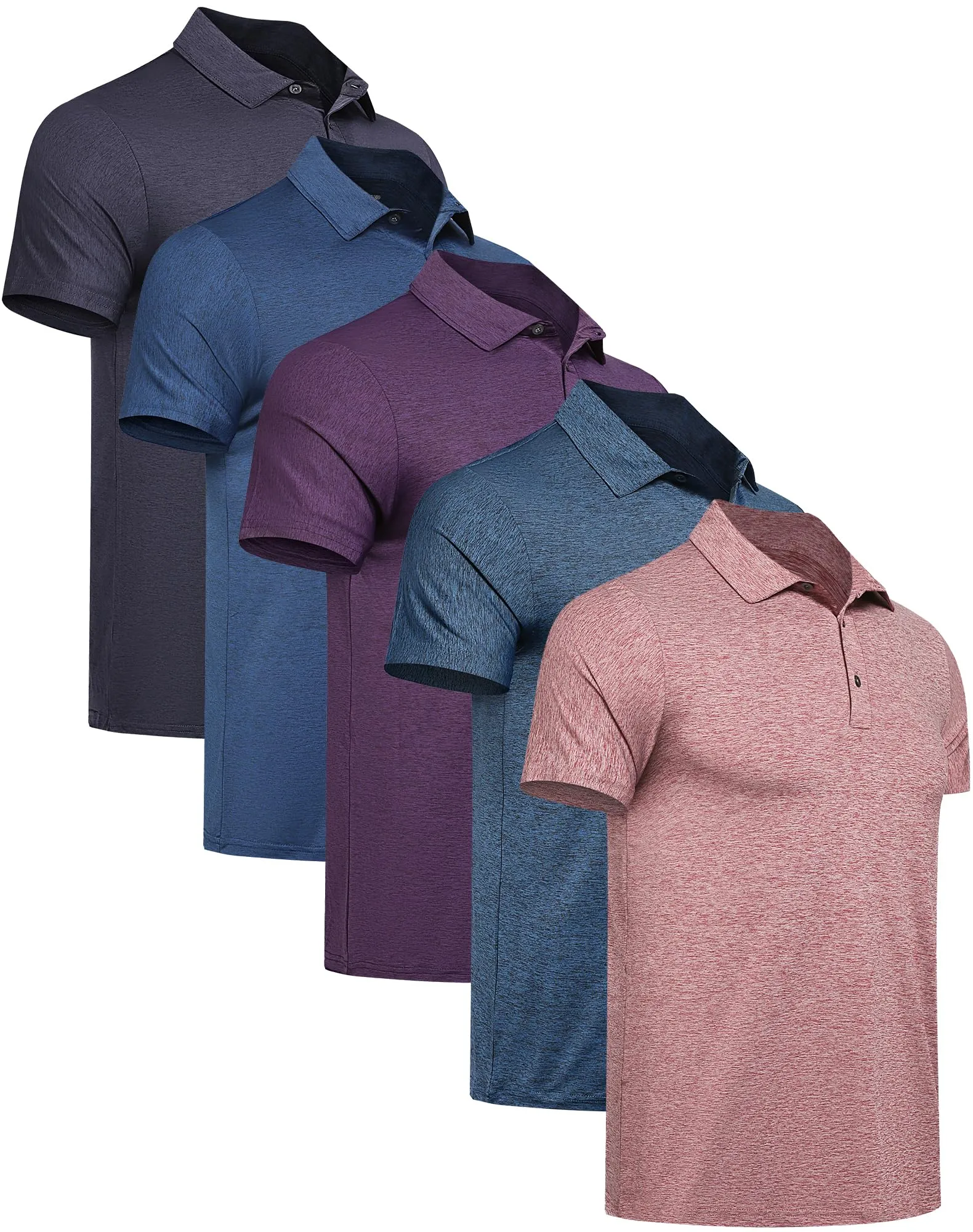 TELALEO 4/5 Pack Men's Polo Shirts Quick Dry Short Sleeve Golf T Shirt Performance Moisture Wicking Casual Workout