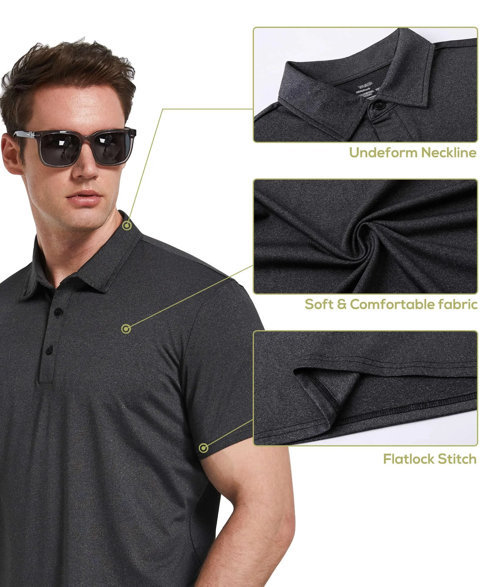 TELALEO 4/5 Pack Men's Polo Shirts Quick Dry Short Sleeve Golf T Shirt Performance Moisture Wicking Casual Workout