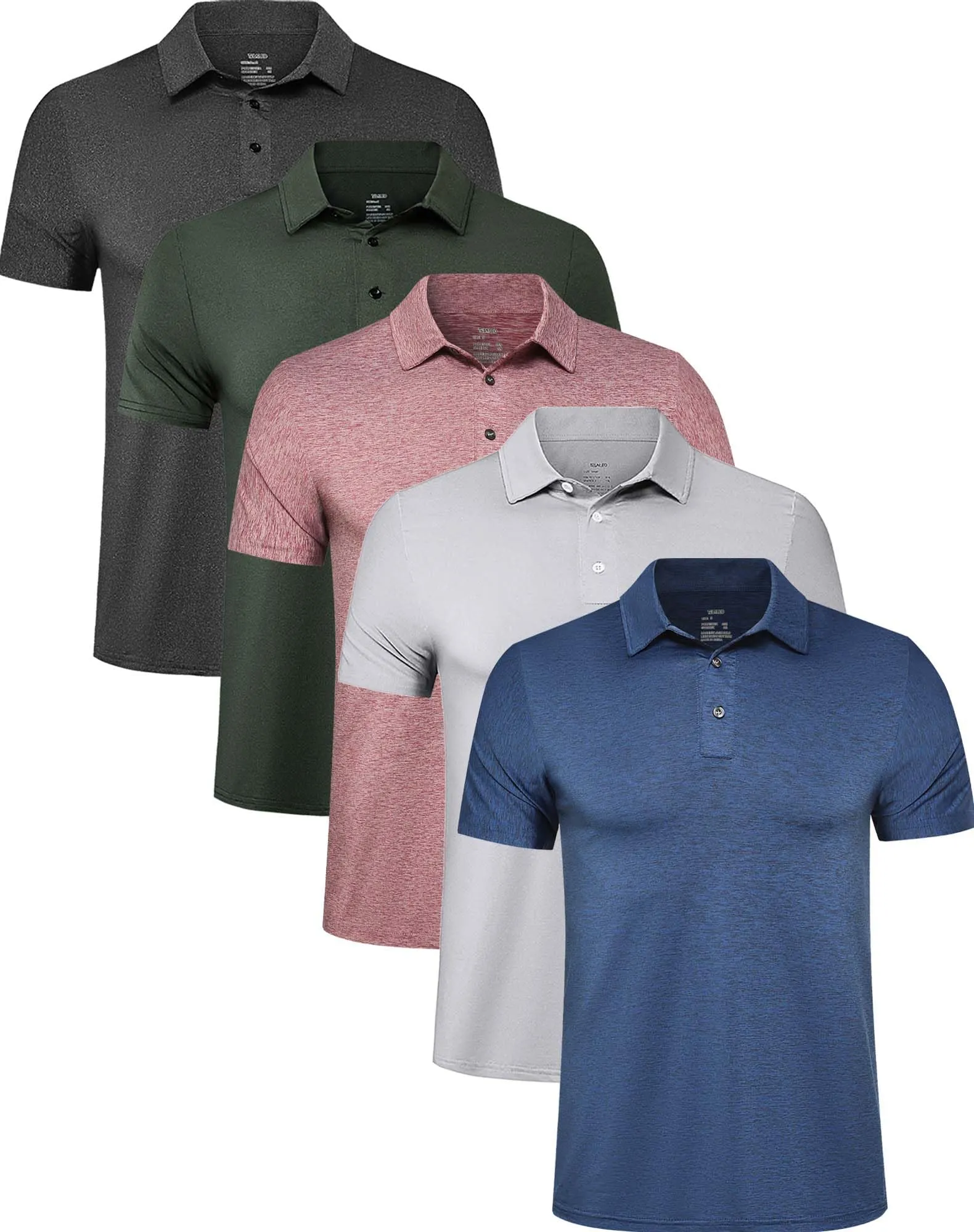 TELALEO 4/5 Pack Men's Polo Shirts Quick Dry Short Sleeve Golf T Shirt Performance Moisture Wicking Casual Workout