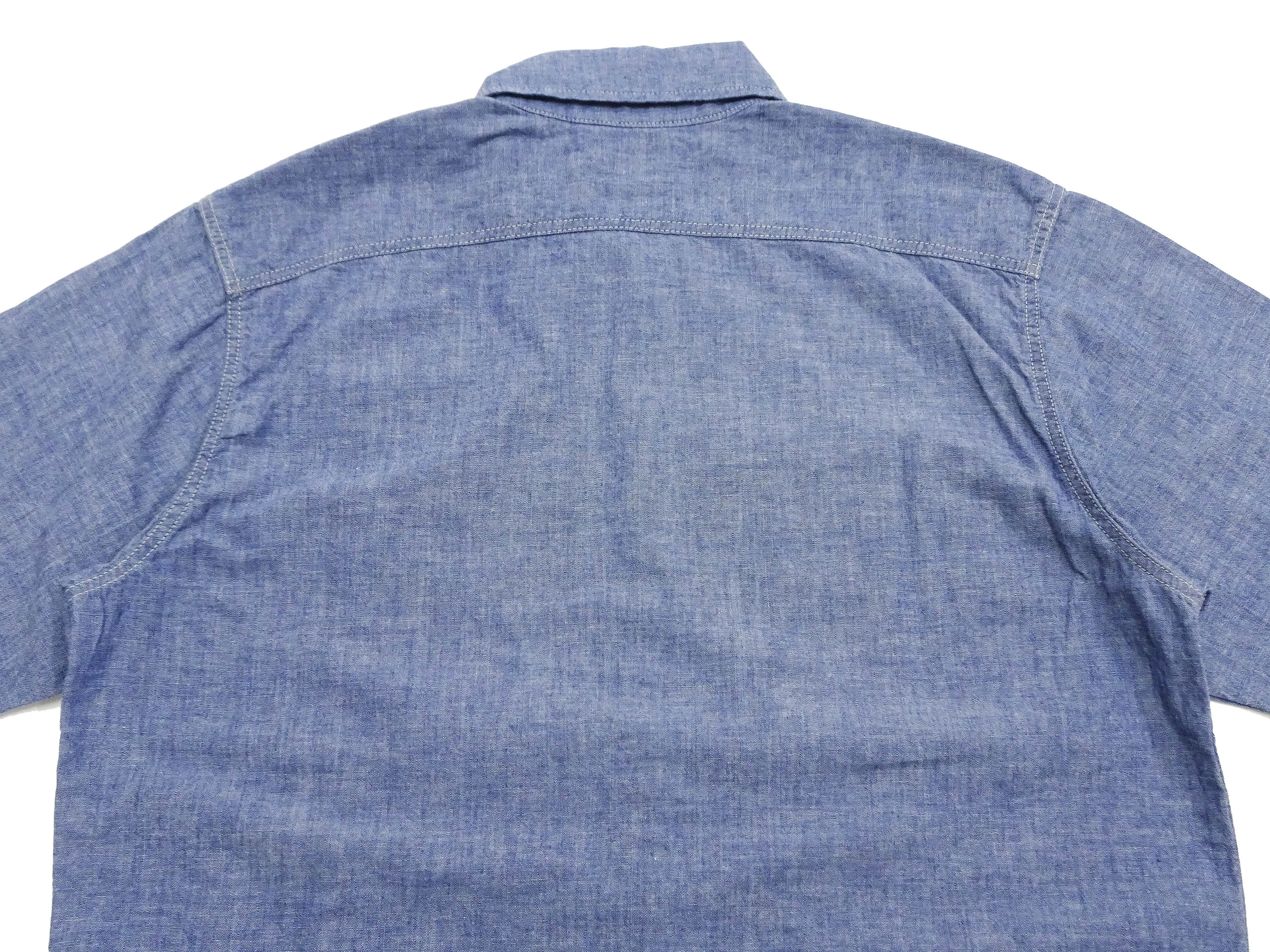 TOYS McCOY Men's Short-Sleeve Blue Chambray Shirt - Classic U.S. Navy Utility Shirt Style Work Shirt TMS2507