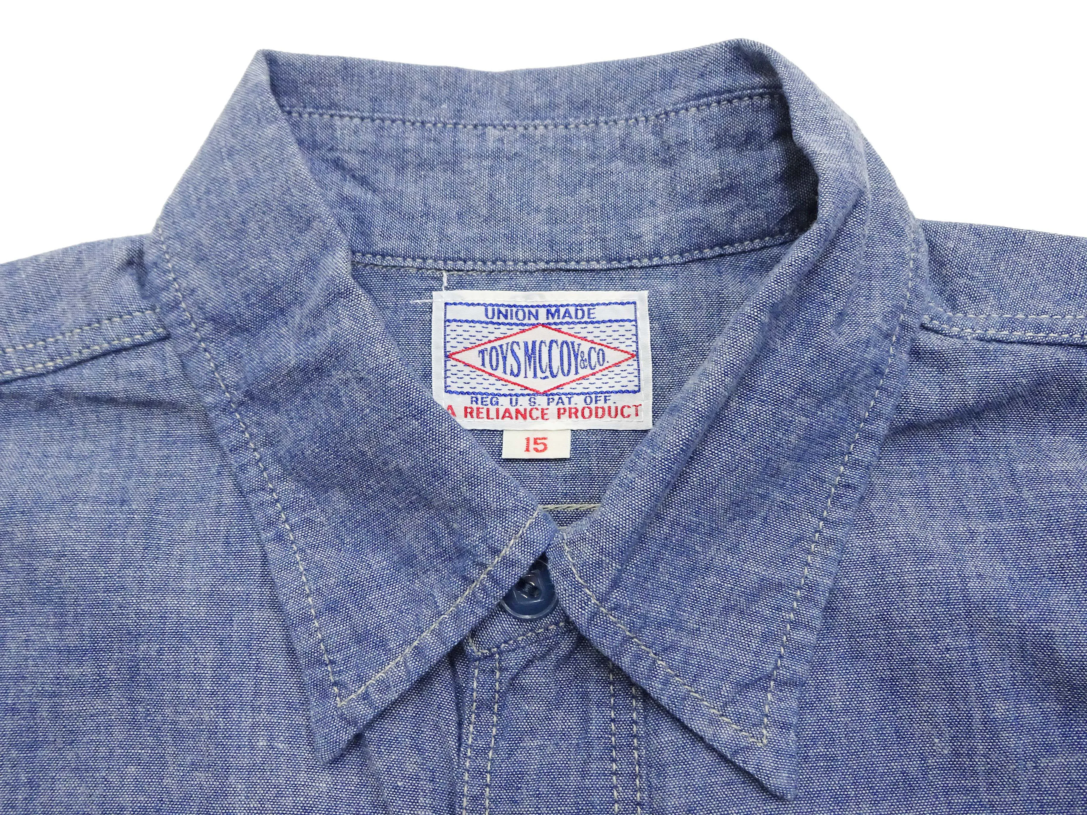 TOYS McCOY Men's Short-Sleeve Blue Chambray Shirt - Classic U.S. Navy Utility Shirt Style Work Shirt TMS2507