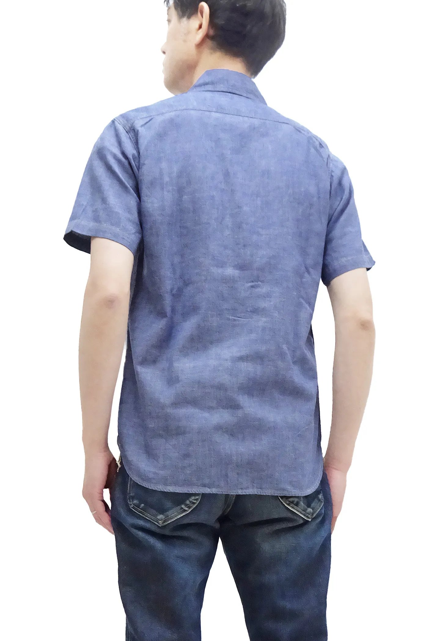 TOYS McCOY Men's Short-Sleeve Blue Chambray Shirt - Classic U.S. Navy Utility Shirt Style Work Shirt TMS2507