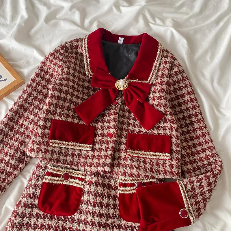 Tweed Plaid Skirt Sets