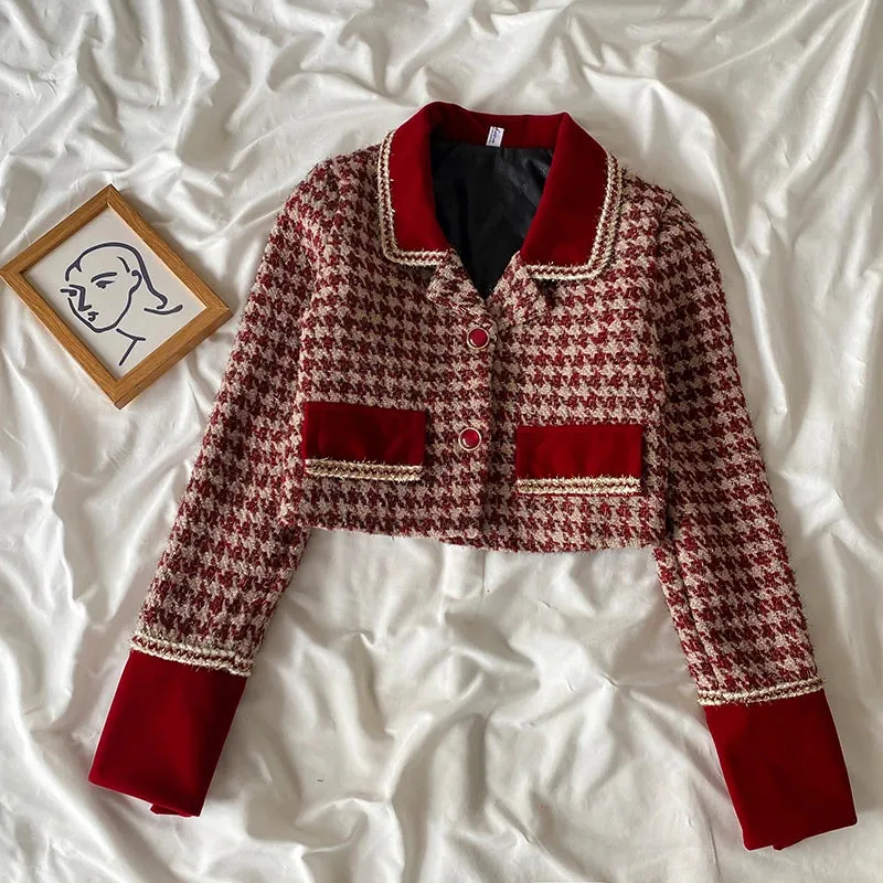 Tweed Plaid Skirt Sets