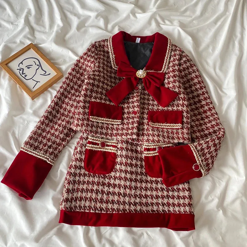 Tweed Plaid Skirt Sets