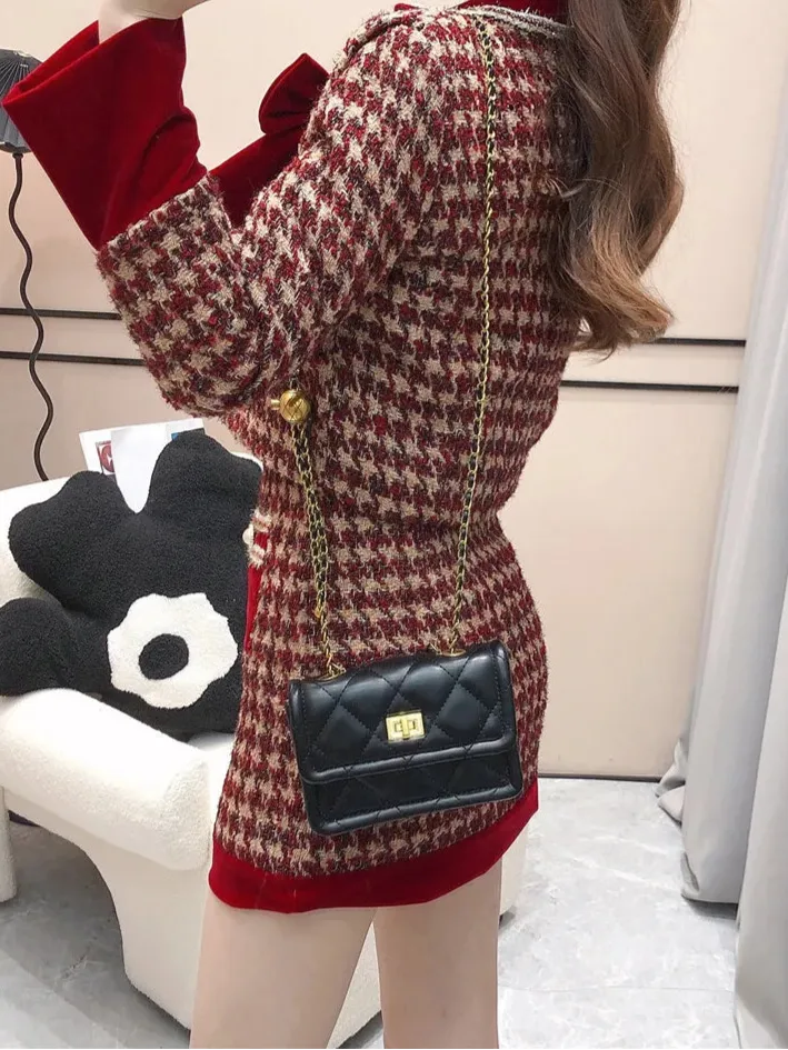 Tweed Plaid Skirt Sets