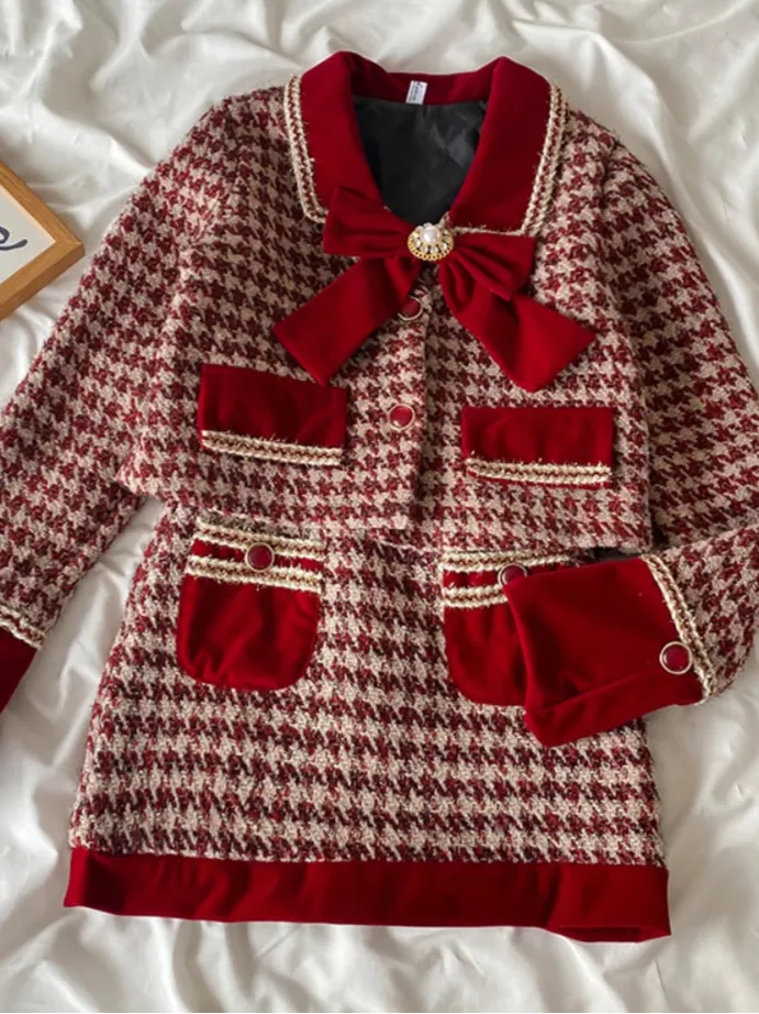Tweed Plaid Skirt Sets