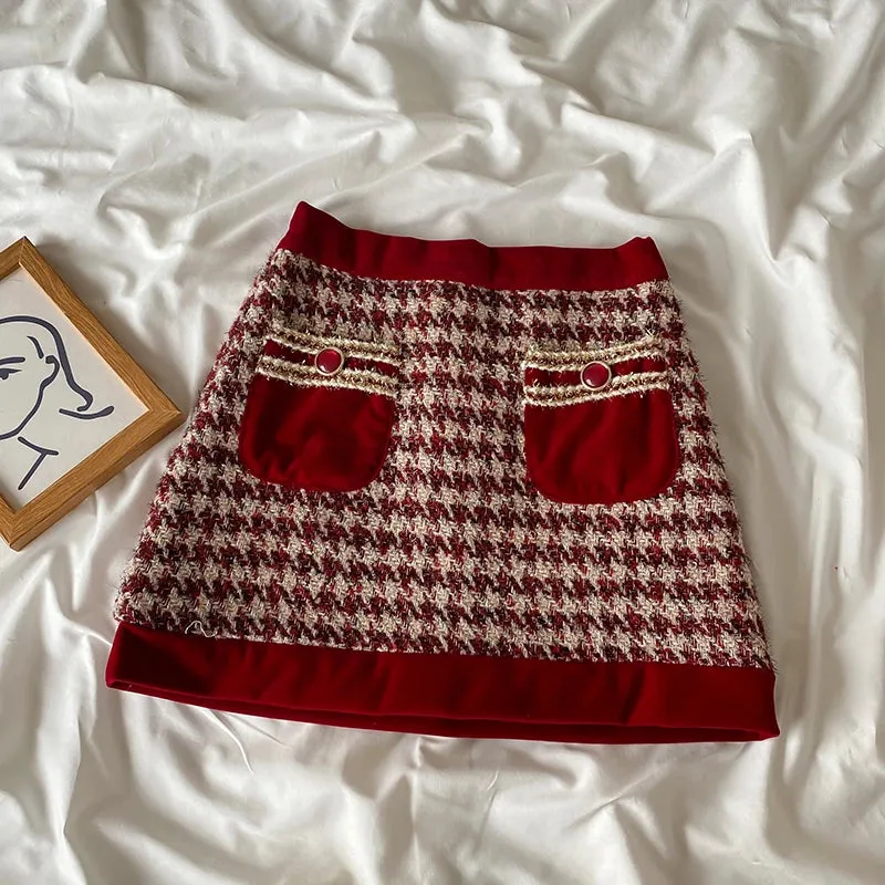 Tweed Plaid Skirt Sets