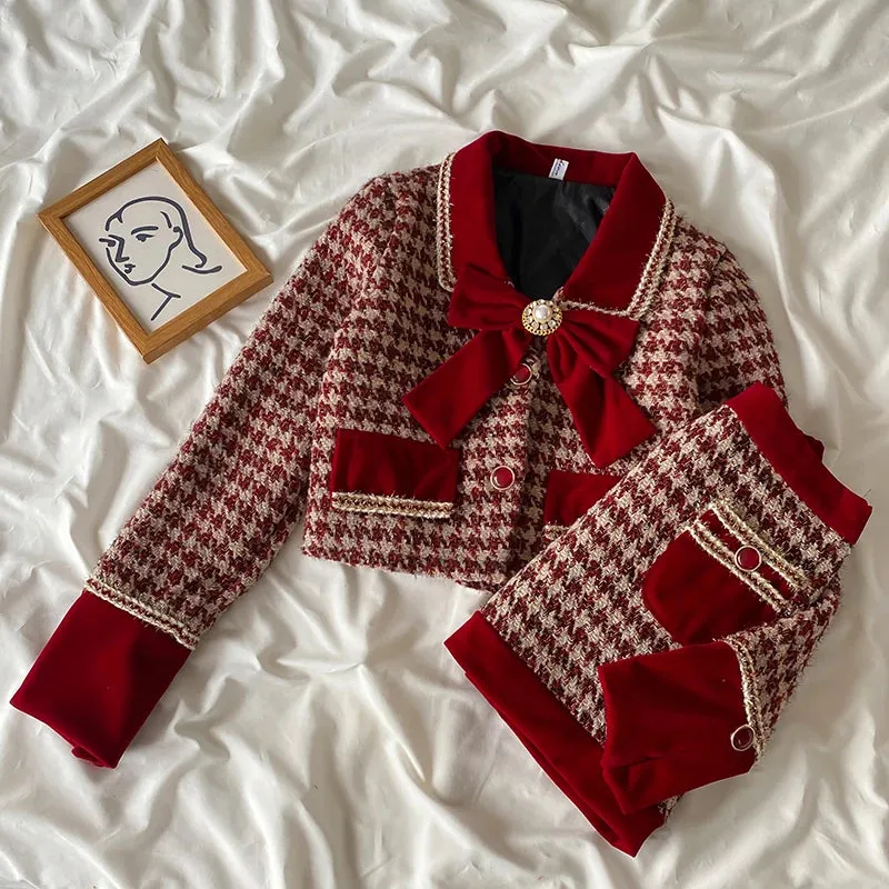 Tweed Plaid Skirt Sets