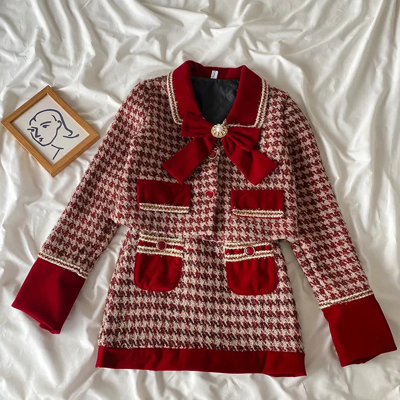 Tweed Plaid Skirt Sets