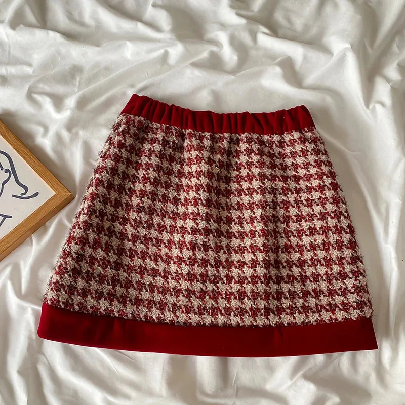 Tweed Plaid Skirt Sets