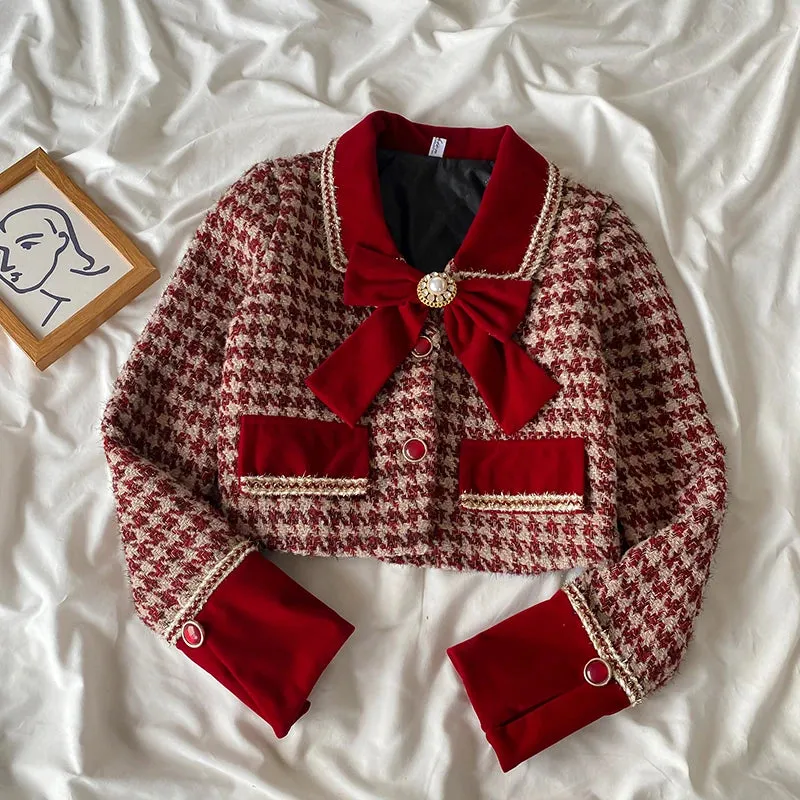 Tweed Plaid Skirt Sets