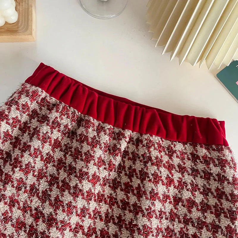 Tweed Plaid Skirt Sets