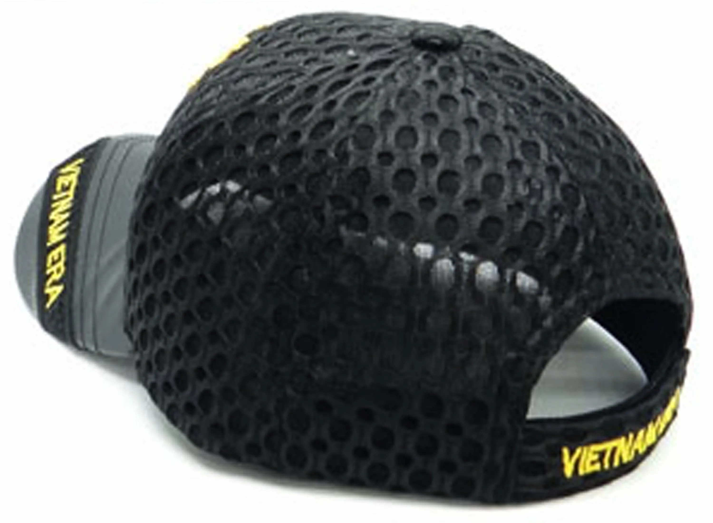 Vietnam ERA Army Veteran Hat Military Baseball Cap, Mens Womens, Black and Gold, Leather and Air Mesh