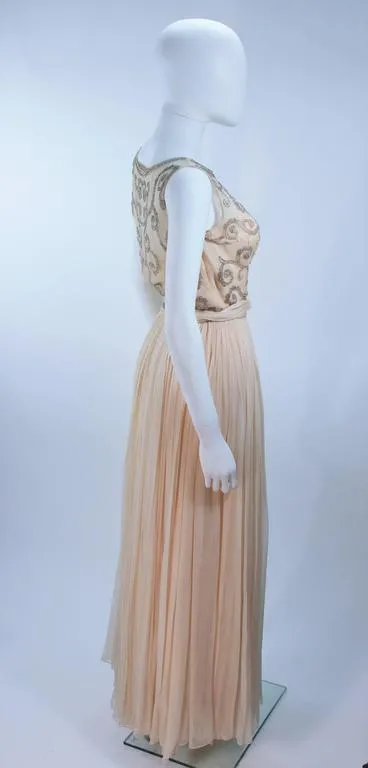 VINTAGE Circa 1960s Buttercream Chiffon Gown Size 2
