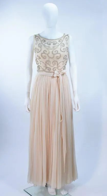 VINTAGE Circa 1960s Buttercream Chiffon Gown Size 2