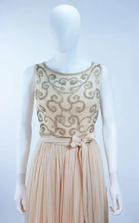 VINTAGE Circa 1960s Buttercream Chiffon Gown Size 2