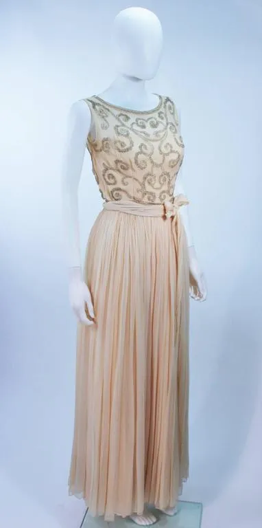 VINTAGE Circa 1960s Buttercream Chiffon Gown Size 2