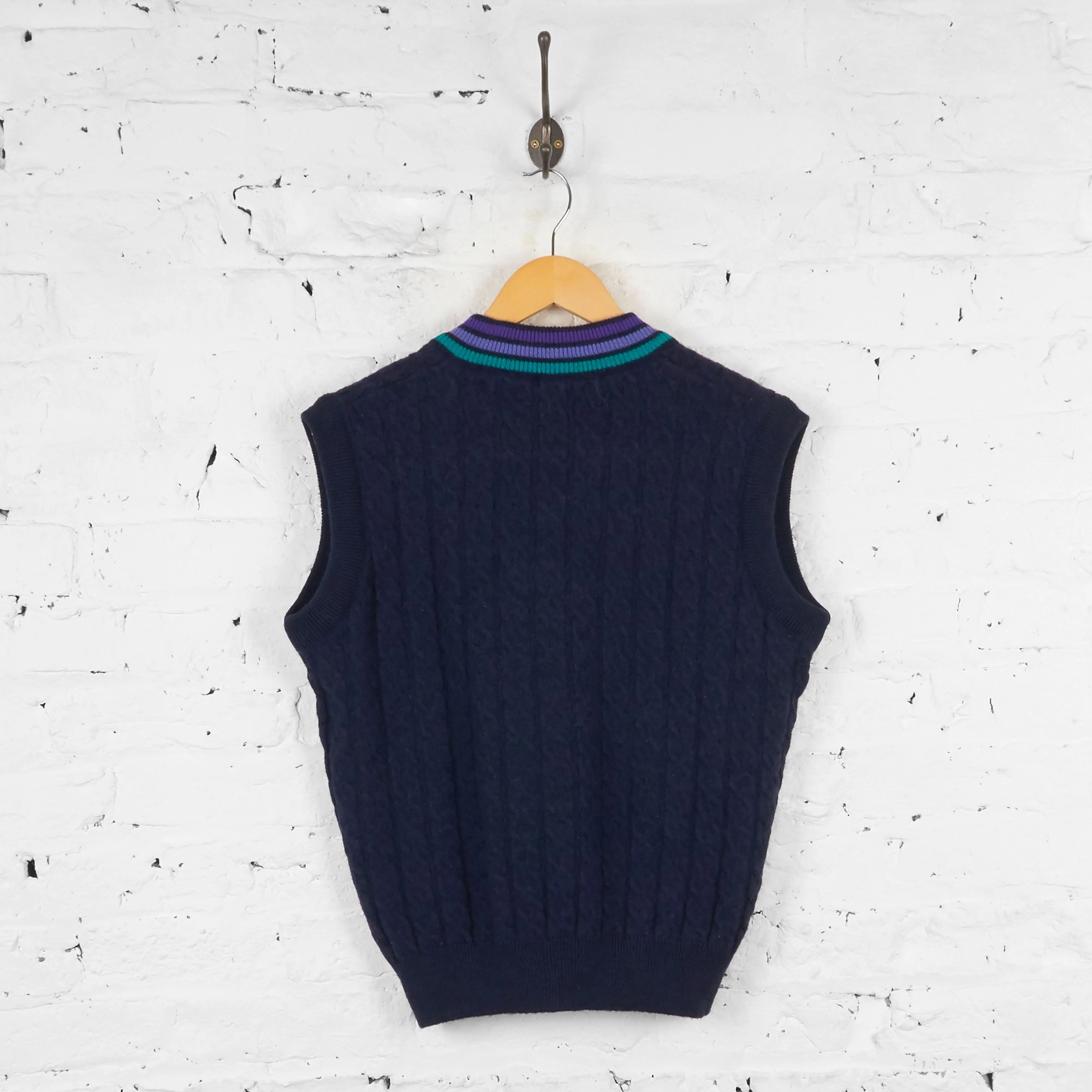 Vintage Fila Cable Knit Sweater Vest - Navy/Purple/Green - M