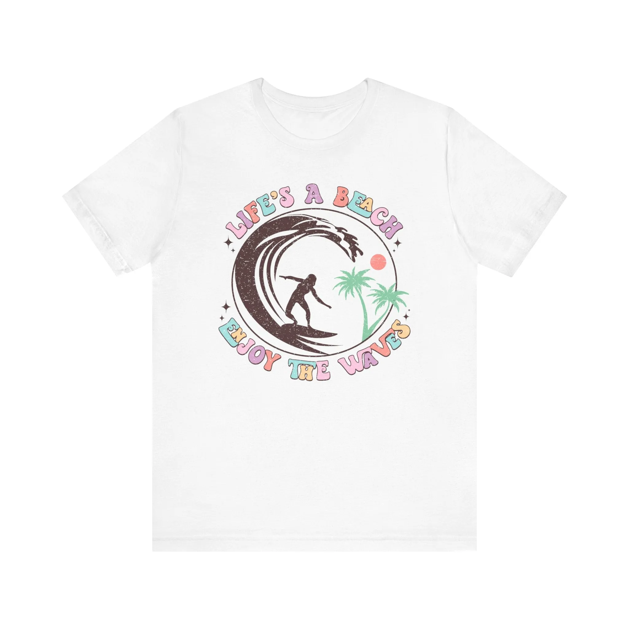 Vintage Surfing T-Shirt, Life's A Beach Enjoy the Waves Graphic Tee, Tropical Surf Shirt, Summer Beachwear, Retro Surfer Top