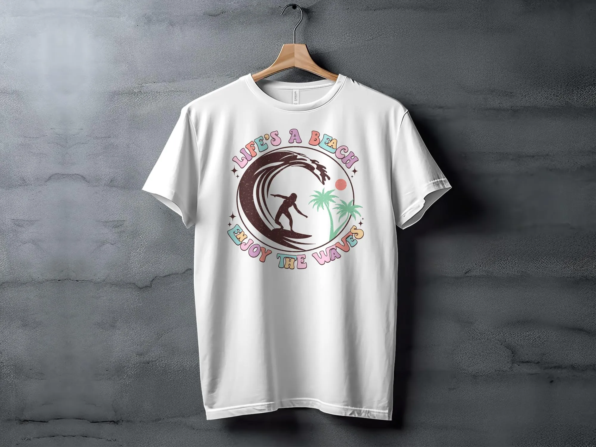 Vintage Surfing T-Shirt, Life's A Beach Enjoy the Waves Graphic Tee, Tropical Surf Shirt, Summer Beachwear, Retro Surfer Top