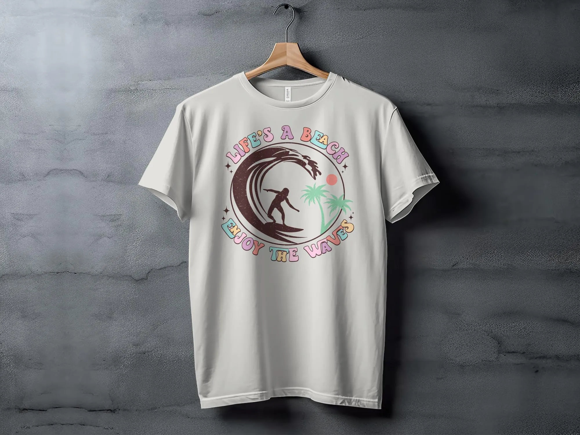 Vintage Surfing T-Shirt, Life's A Beach Enjoy the Waves Graphic Tee, Tropical Surf Shirt, Summer Beachwear, Retro Surfer Top