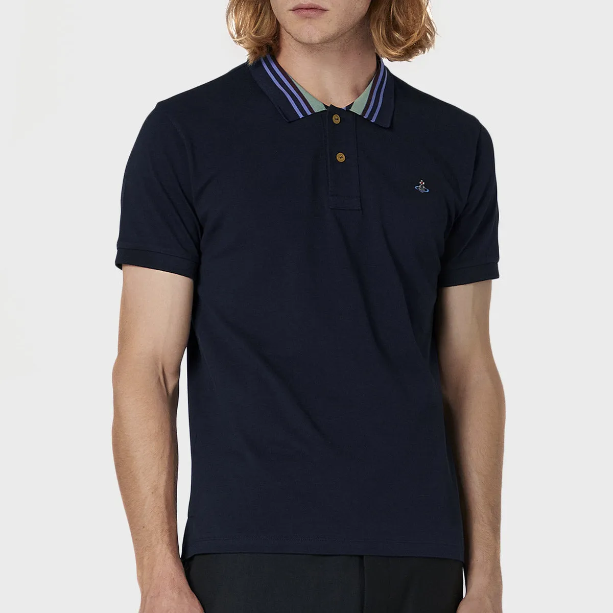 Vivienne Westwood - Striped Collar Polo in Navy