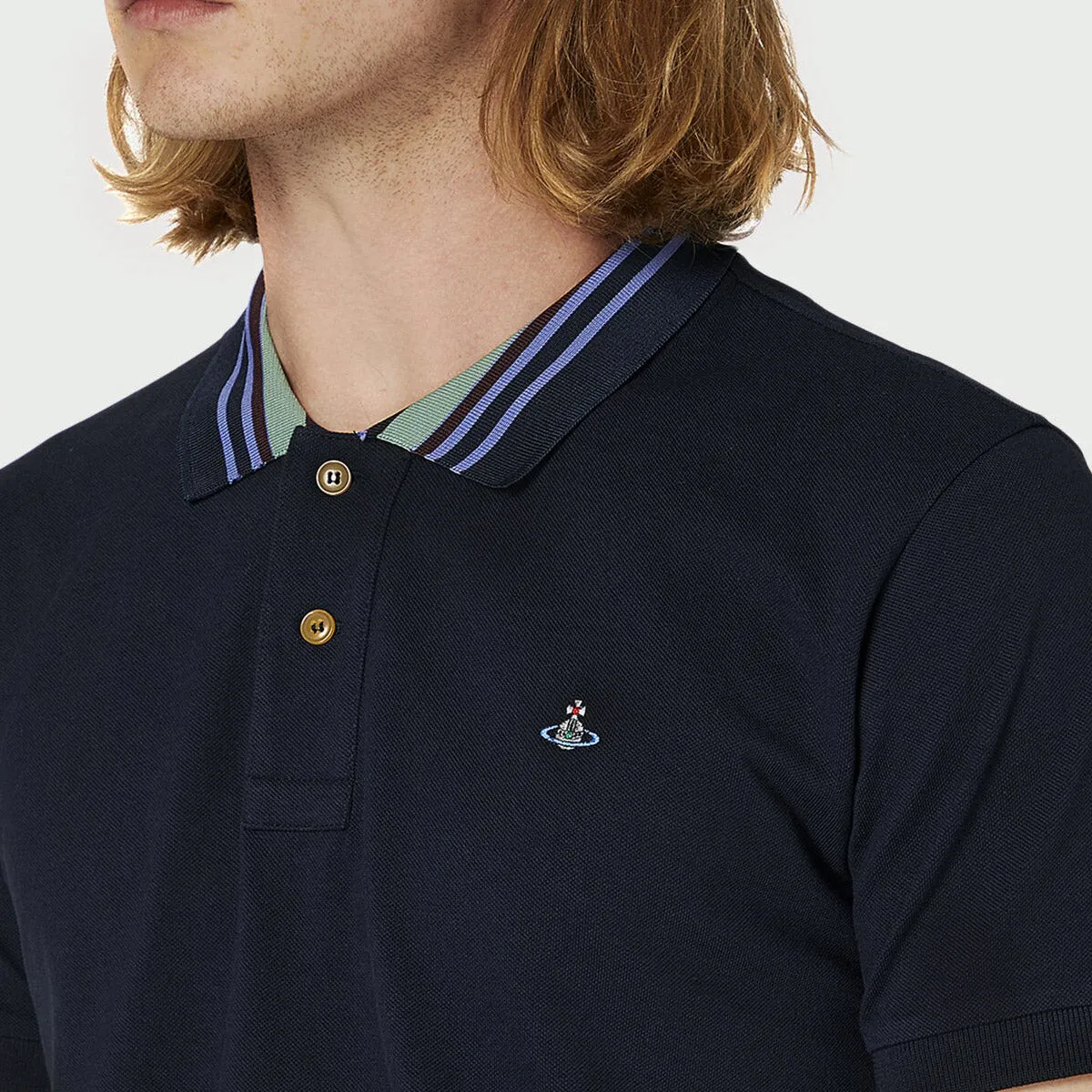 Vivienne Westwood - Striped Collar Polo in Navy