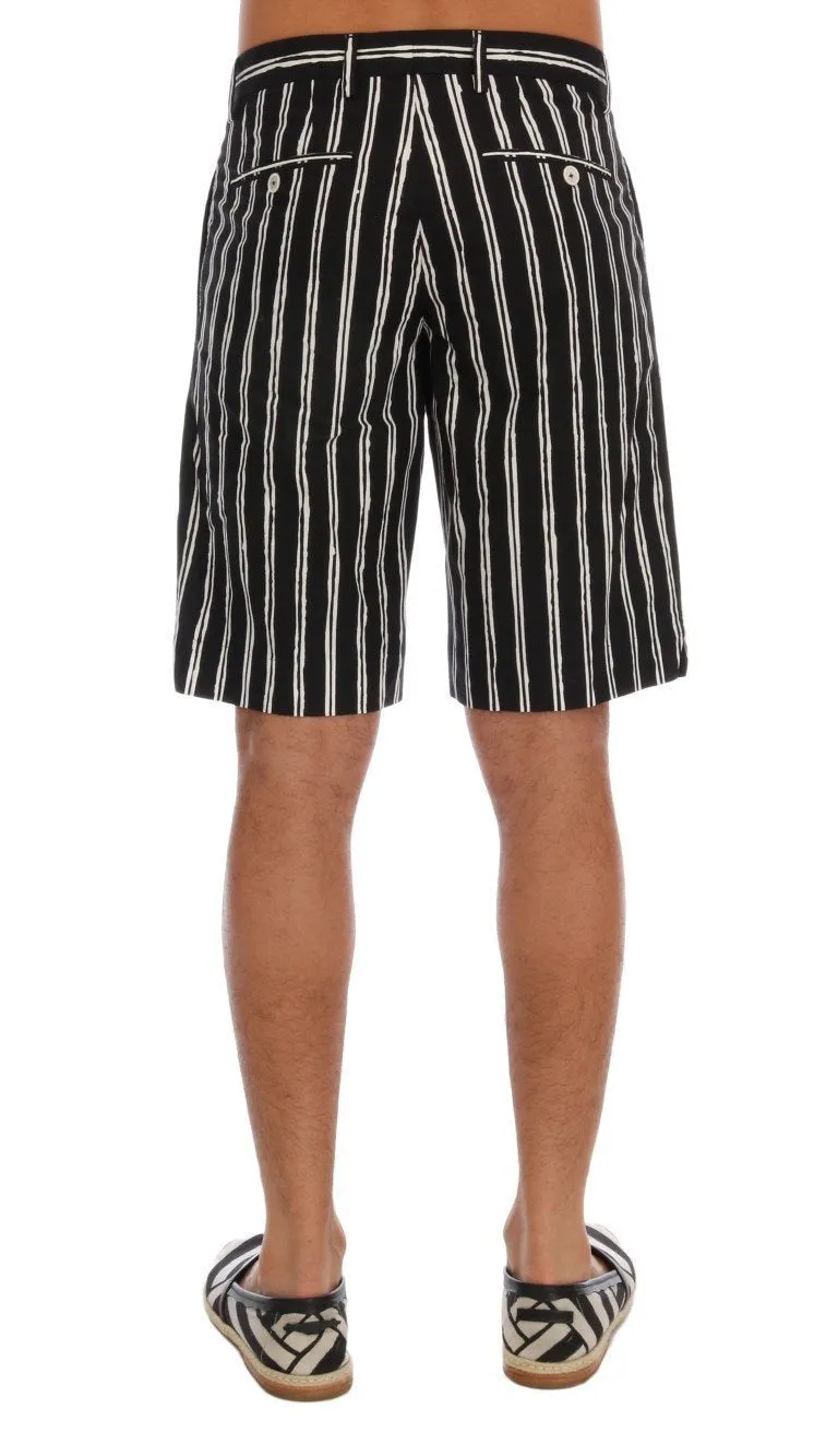 White Black Striped Cotton Shorts
