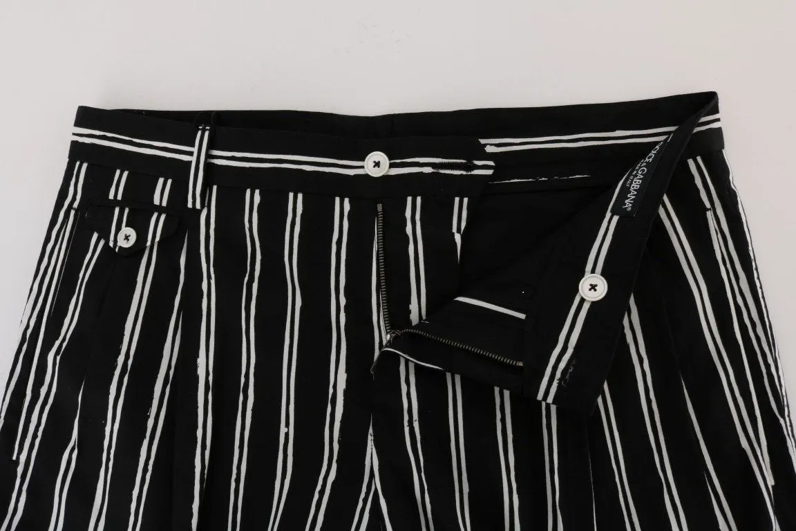 White Black Striped Cotton Shorts