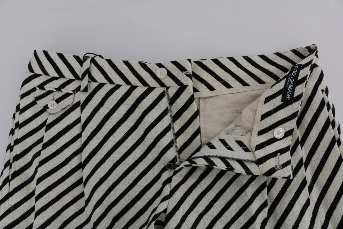 White Black Striped Hemp Casual Shorts