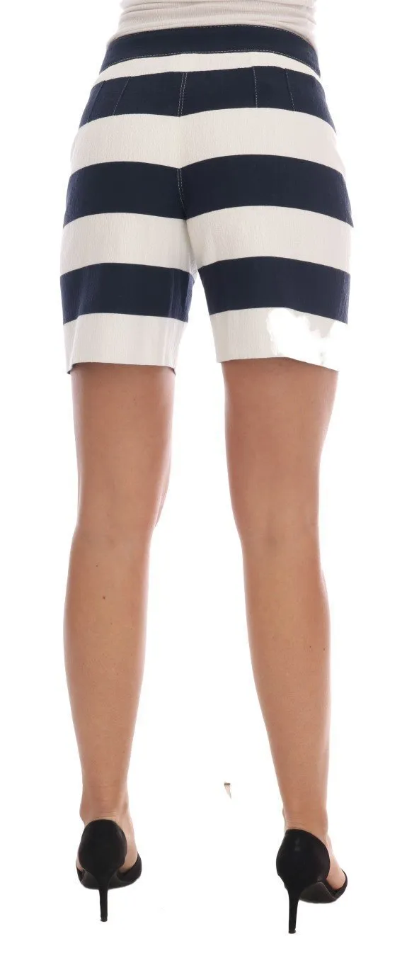 White Blue Striped Crystal Shorts